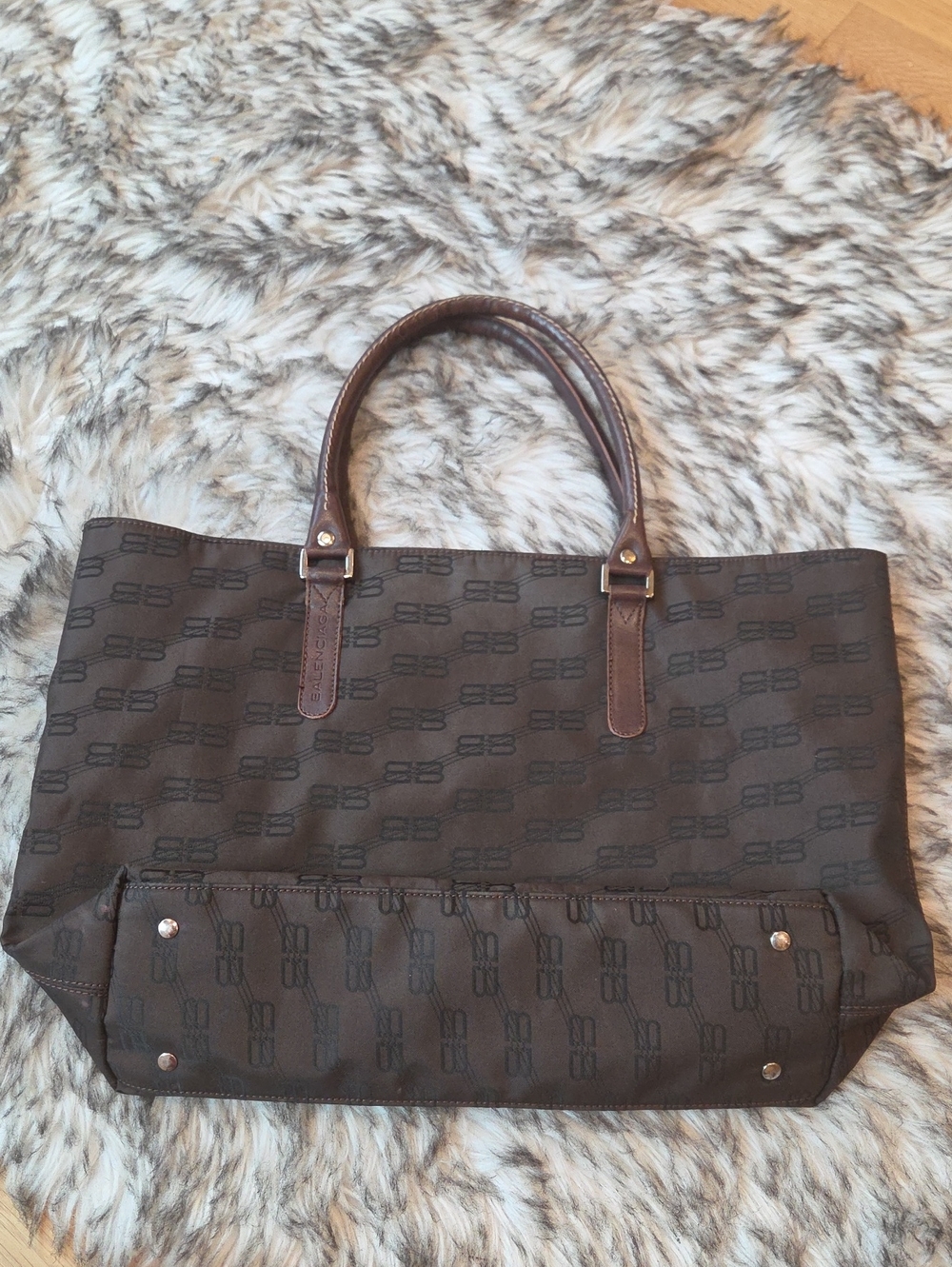 Y2k Vintage Balenciaga BB Monogram East-West Shopper Tote Bag Brown